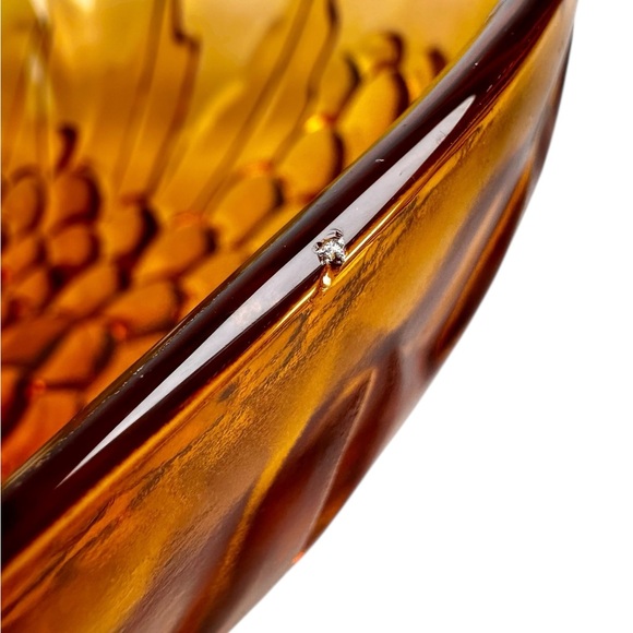 Vintage Indiana Glass Bowl Amber Heavily Embossed Grapes Fruit 13” Salad Bowl - Picture 10 of 10